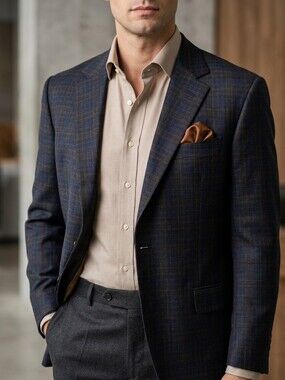 COPPLEY Blue and Brown Plaid Blazer